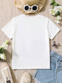 SHEIN Chicas Camiseta con mariposa & con estampado de gato - Blanco - Ver 2