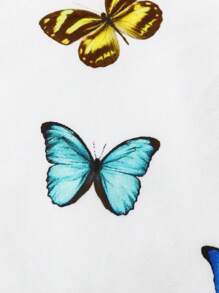 SHEIN Chicas Camiseta con mariposa & con estampado de gato - Blanco - Ver 5