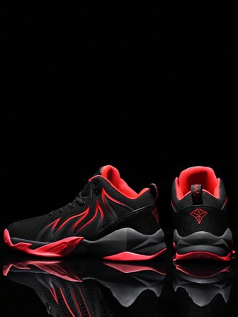 Men Fire Graphic Lace-up Front Sneakers, Sport Outdoor Mesh Chunky Sneakers