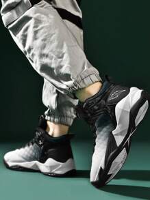 男士漸層前綁帶運動戶外織物籃球鞋 - 黑色 - 查看 1