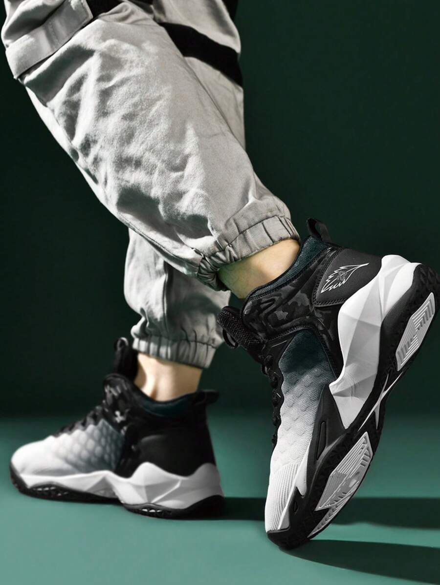 男士漸層前綁帶運動戶外織物籃球鞋 - 黑色 - 查看 1