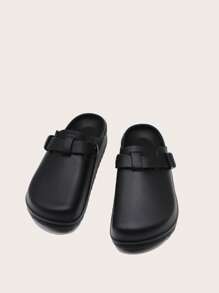 Women Minimalist Buckle Decor Clogs, Cool Black EVA Work Clogs - Black - View 2