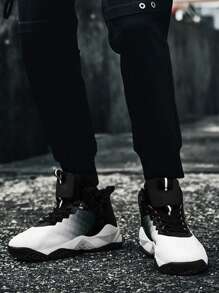 男士漸層前綁帶運動戶外織物籃球鞋 - 黑色 - 查看 4