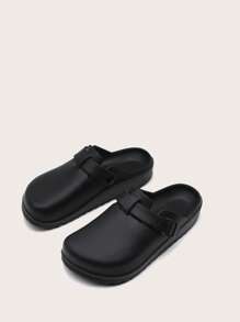 Women Minimalist Buckle Decor Clogs, Cool Black EVA Work Clogs - Black - View 3