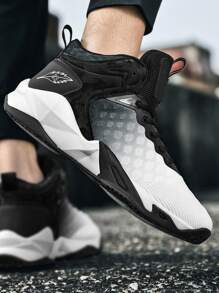 男士漸層前綁帶運動戶外織物籃球鞋 - 黑色 - 查看 6