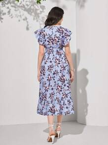 Seusyu Floral Print Ruffle Trim Belted Dress - Multicolor - View 2