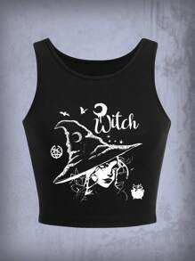 ROMWE Goth Letter Graphic Tank Top - Black - View 1