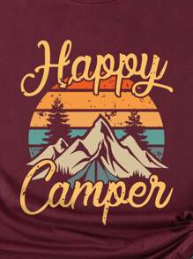 INAWLY 山和字母圖案T恤 - 酒紅色 - 查看 3