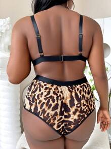 Plus Leopard Harness Bra & Panty Lingerie Set - Multicolor - View 2