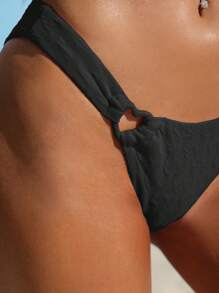 SHEIN Swim Summer Beach Ring Linked Halter Bikini Set - Black - View 6