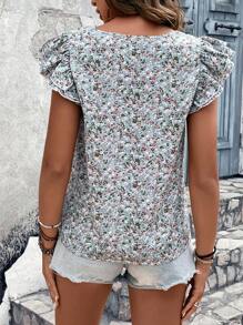 SHEIN VCAY Áo sơ mi nữ Xù Họa tiết hoa Boho - màu xanh lá - Xem 2