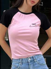 DAZY 字母圖案拉幫袖t恤 - 粉色 - 查看 4