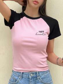 DAZY 字母圖案拉幫袖t恤 - 粉色 - 查看 5