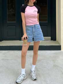 DAZY 字母圖案拉幫袖t恤 - 粉色 - 查看 7