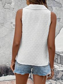 SHEIN VCAY Swiss Dot Button Front Sleeveless Shirt - White - View 2