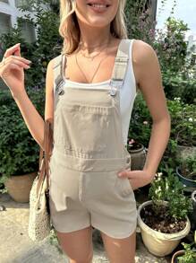 SHEIN Maternidad Mono overol con parche con bolsillo sin top tank - Albaricoque - Ver 5