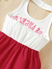 運動和休閒數字數字洛杉磯字母圖案圖案吊脖撞色洋裝,合適適用於運動和休閒,夏天 - 紅白色 - 查看 4