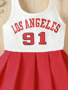 運動和休閒數字數字洛杉磯字母圖案圖案吊脖撞色洋裝,合適適用於運動和休閒,夏天 - 紅白色 - 查看 5