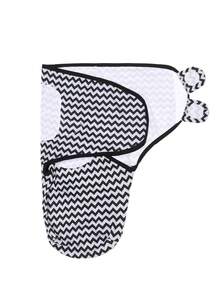 嬰兒鋸齒圖案織物繈褓毯 - 黑與白 - 查看 2