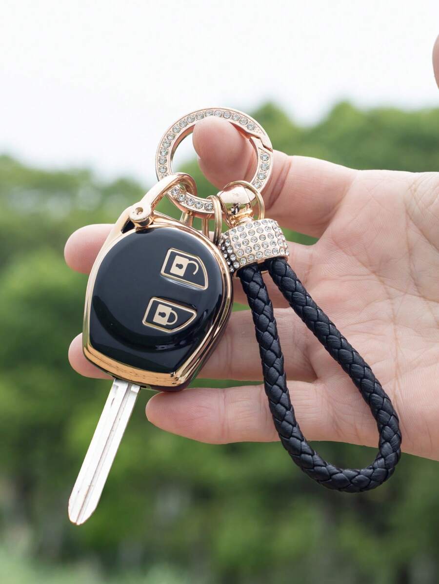 Vỏ chìa khóa Suzuki chuyên dụng TPU mềm + Móc khóa dây da đính đá kèm tua vít 3 món/bộ màu ngẫu nhiên cho chìa khóa xe Suzuki hai nút thẳng - Nhiều màu - Xem 1
