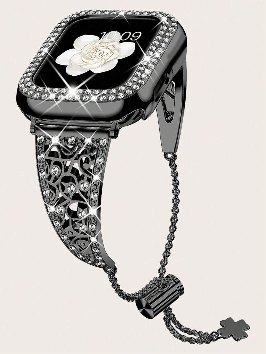 Bộ 2 dây đeo và vỏ trang trí bằng kim cương giả tương thích với Apple Watch - màu đen - Xem 1