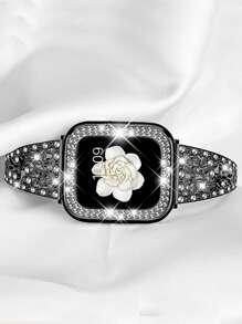 Bộ 2 dây đeo và vỏ trang trí bằng kim cương giả tương thích với Apple Watch - màu đen - Xem 4