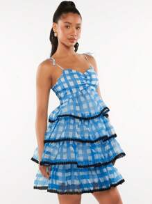 SHEINNeu Plaid Print Ruched Bust Layered Hem Cami Dress - Multicolor - View 3