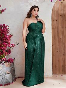 YISIKADO Đầm dự tiệc nữ Plus - Màu xanh lá cây đậm - Xem 6