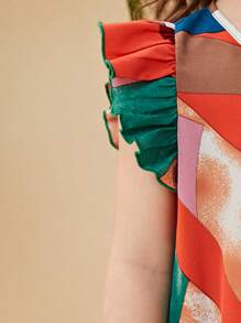 SHEIN 小女童滿版印花荷葉邊連衣裙 - 彩色 - 查看 3