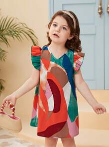 SHEIN 小女童滿版印花荷葉邊連衣裙 - 彩色 - 查看 4