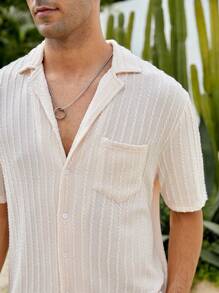 Manfinity NXTstreet 宽松男式纯色口袋贴布衬衫 - 杏色 - 查看 6