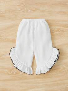 SHEIN Baby Contrast Binding Ruffle Hem Pants - White - View 2