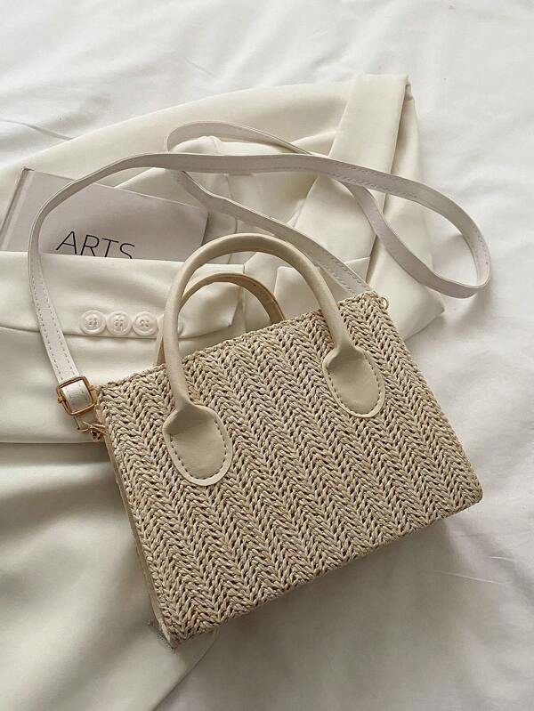 Trendy Straw Handbag, Women's Elegant Shoulder Bag, Large Capacity