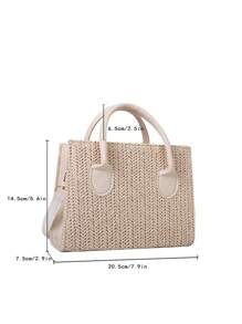 流行手提包，女式優雅單肩包，大容量斜背包，草編手提包，草編海灘包，海灘必備，夏季必備，海灘用品和夏季必需品，最佳沙灘風格女士包 - 米色 - 查看 5