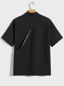 Manfinity RebelGame Men Buckle Detail Flap Pocket Shirt - Black - View 2