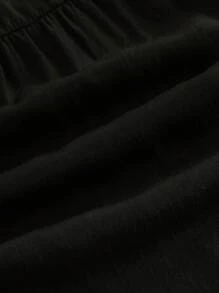 ROMWE Fairycore Váy nữ Bất đối xứng Viên lá sen phân lớp màu trơn Giải trí - màu đen - Xem 7