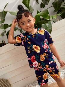 SHEIN 小女童印花T恤和短褲 - 彩色 - 查看 3