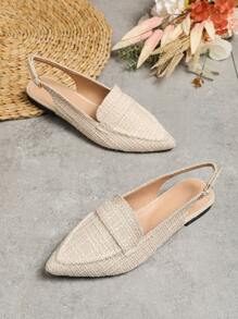 優雅杏平底鞋適用於女士極簡尖頭露跟平底鞋