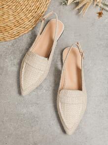 優雅杏平底鞋適用於女士極簡尖頭露跟平底鞋