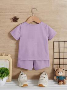 SHEIN Leap Crew Baby Boy Seam Detail Tee & Shorts - Lilac Purple - View 2