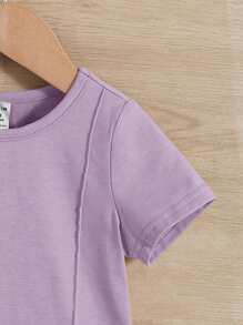 SHEIN Leap Crew Baby Boy Seam Detail Tee & Shorts - Lilac Purple - View 3