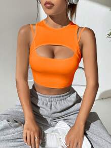 Muchica 前鏤空短款背心 - 橘色 - 查看 3