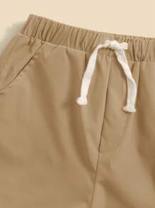 SHEIN Boys Slogan & Palm Tree Print Tee & Drawstring Waist Shorts - Khaki - View 4