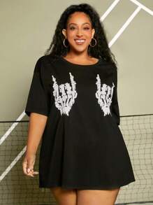 SHEIN CURVE+ Áo thun Plus size Lễ Các Thánh Giải trí - màu đen - Xem 1