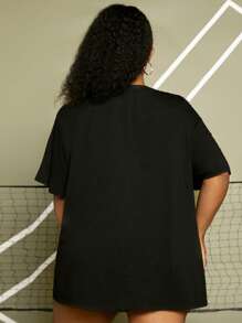 SHEIN CURVE+ Áo thun Plus size Lễ Các Thánh Giải trí - màu đen - Xem 2