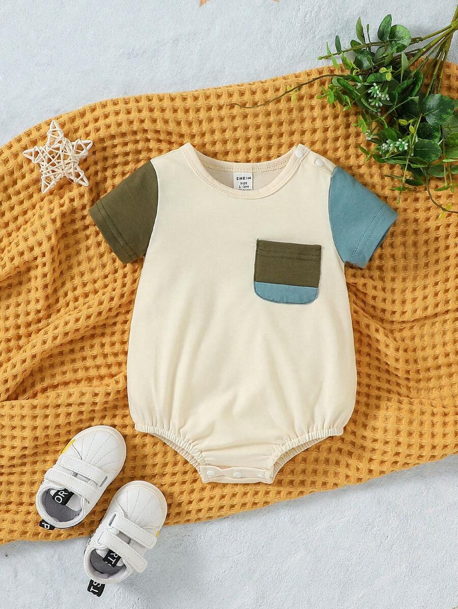 Bebé niño Body de color combinado con parche con bolsillo - Multicolor - Ver 1