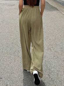 DAZY 素色闊腿褲 - 卡其色 - 查看 2