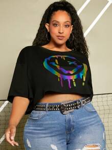 SHEIN CURVE+ Áo thun Plus size Hoạt hình Giải trí - màu đen - Xem 6