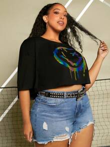 SHEIN CURVE+ Áo thun Plus size Hoạt hình Giải trí - màu đen - Xem 7