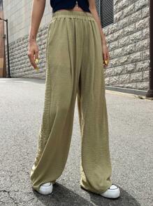 DAZY 素色闊腿褲 - 卡其色 - 查看 4